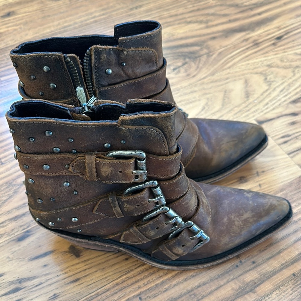 Liberty Brown Ankle Boots with Studs and Straps